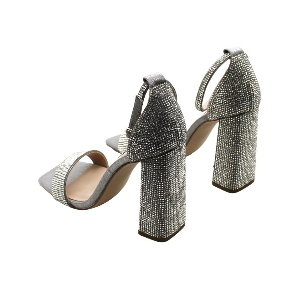 Steve Madden Silver Rhinestone Block Heel Sandals - Picture 7 of 8